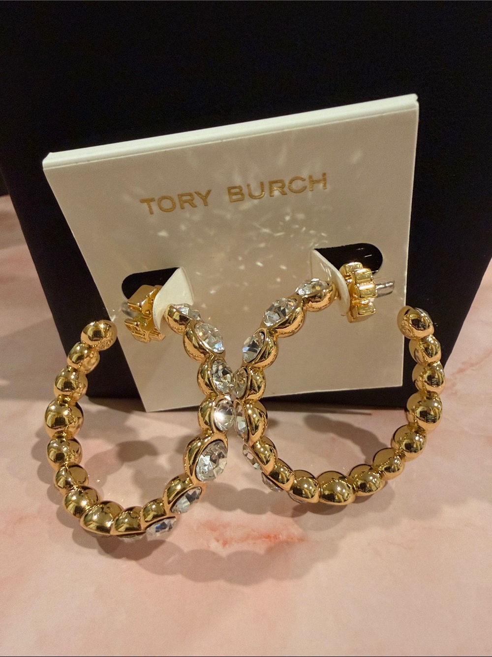 Tory Burch | Gold Plated Crystal Hoop Earrings | Large